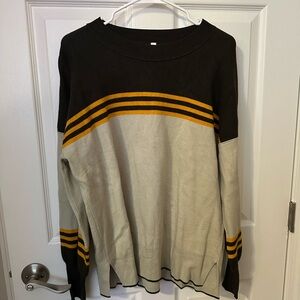 Men's Brown and Cream Sweater with Yellow Stripes